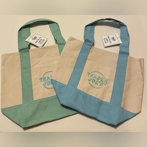 Trader Joe’s mini pastel Blue and Cream Tote Bags (2)